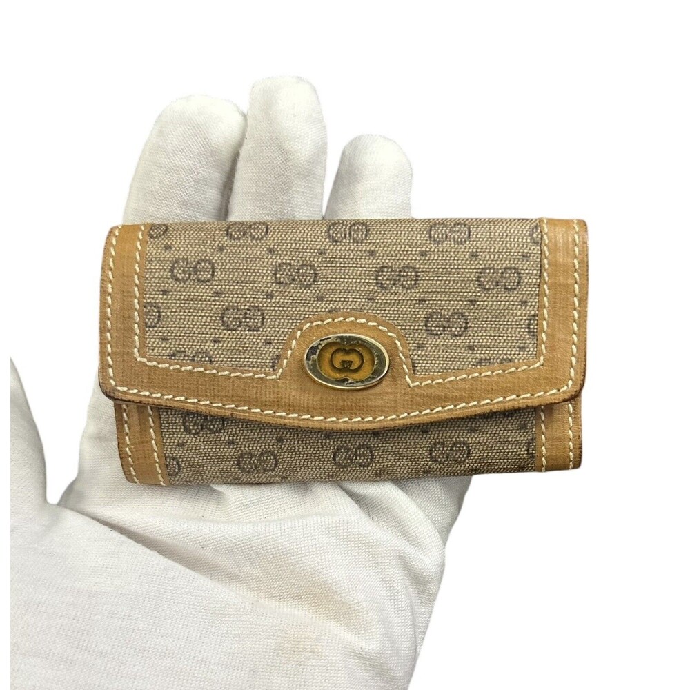 Vintage Gucci Key Holder Case Light Brown GG Pattern Key Case